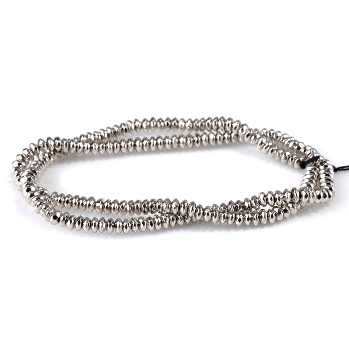 Hematite Antique Silver Plated 4mm Faceted Rondelle - 15-16 Inch
