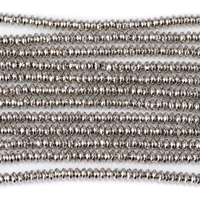 Hematite Antique Silver Plated 4mm Faceted Rondelle - 15-16 Inch