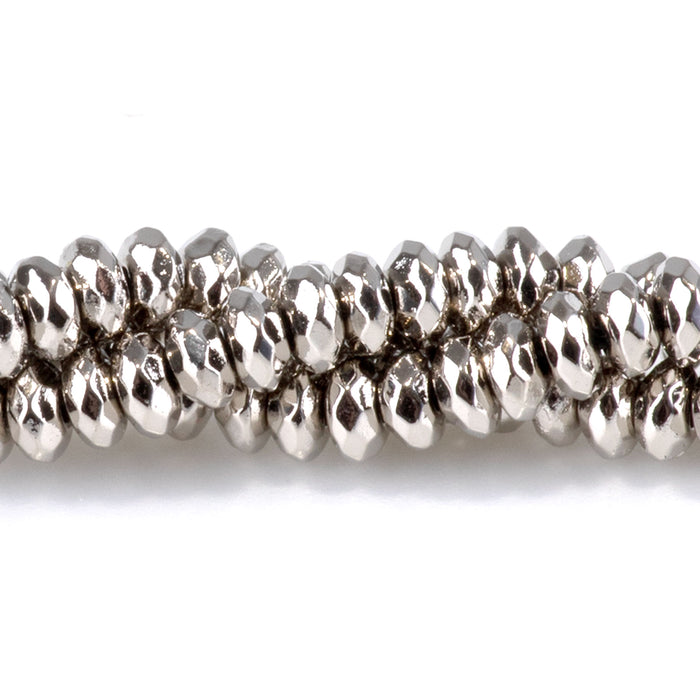 Hematite Antique Silver Plated 4mm Faceted Rondelle - 15-16 Inch