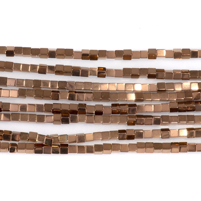 Hematite Copper Plated 2mm Cube   - 15-16 Inch