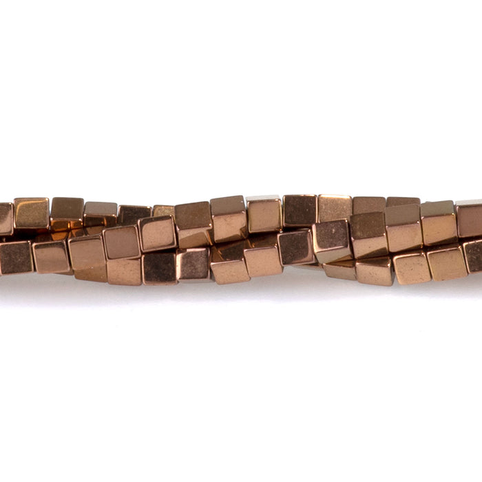 Hematite Copper Plated 2mm Cube   - 15-16 Inch