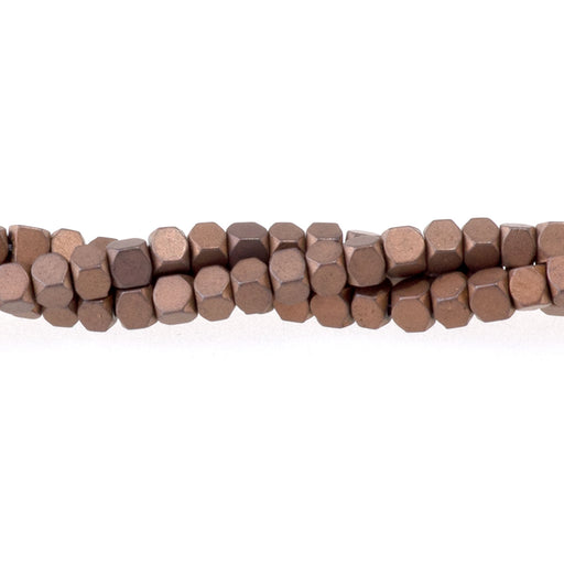 This is a Dakota Stones 2mm Cut Hematite Copper Plated Cut Gemstone strand with matte cube beads in 15-16 inch strand.
