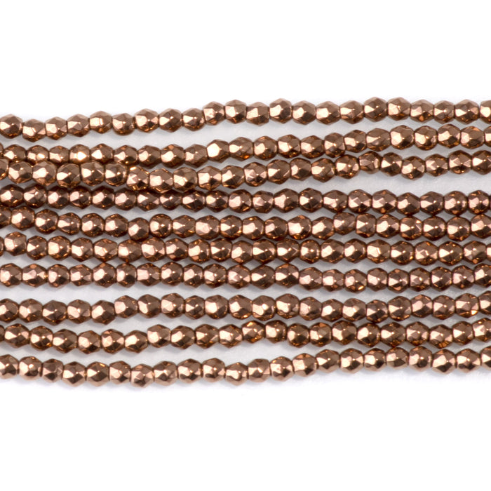 Hematite Copper Plated 2mm Faceted Round - 15-16 Inch