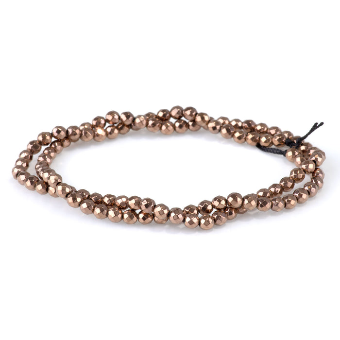 Hematite Copper Plated 4mm Faceted Round - 15-16 Inch