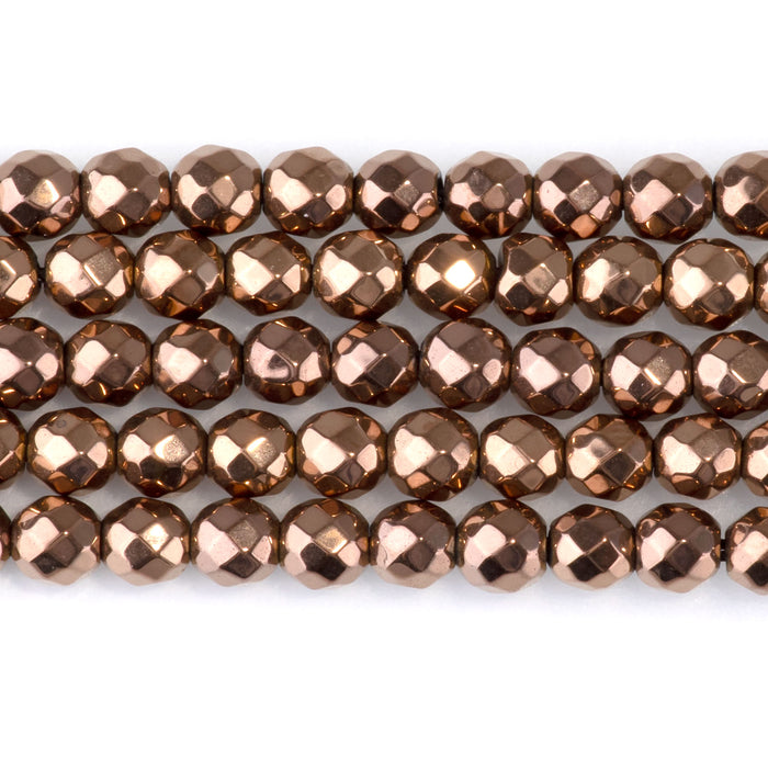 Hematite Copper Plated 4mm Faceted Round - 15-16 Inch
