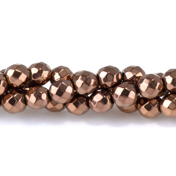 Hematite Copper Plated 4mm Faceted Round - 15-16 Inch