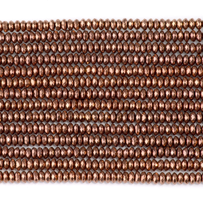 Hematite Copper Plated 4mm Faceted Rondelle - 15-16 Inch