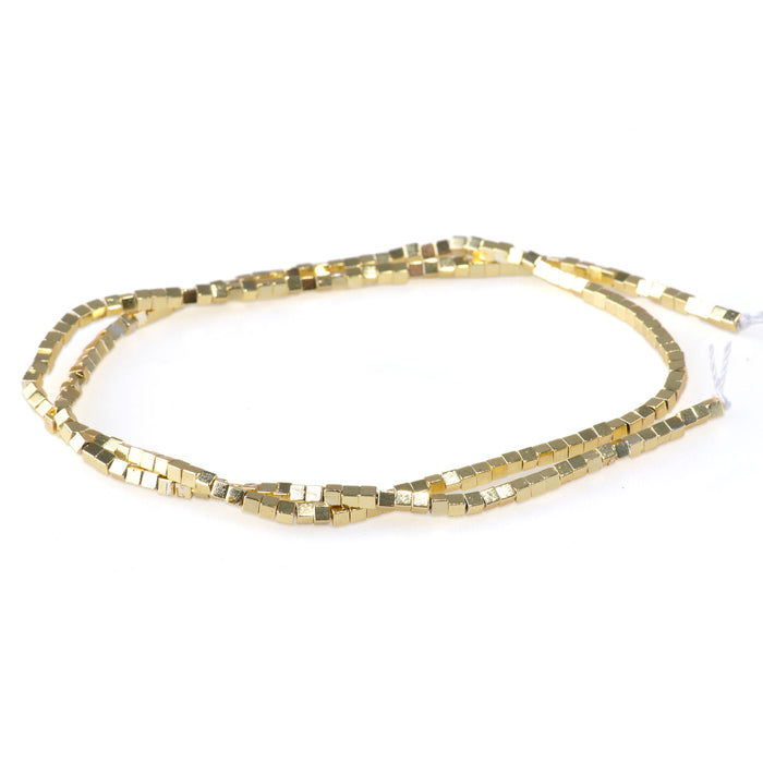 Hematite Dark Gold Plated 2mm Cube 15-16 Inch