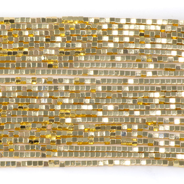 Hematite Dark Gold Plated 2mm Cube 15-16 Inch