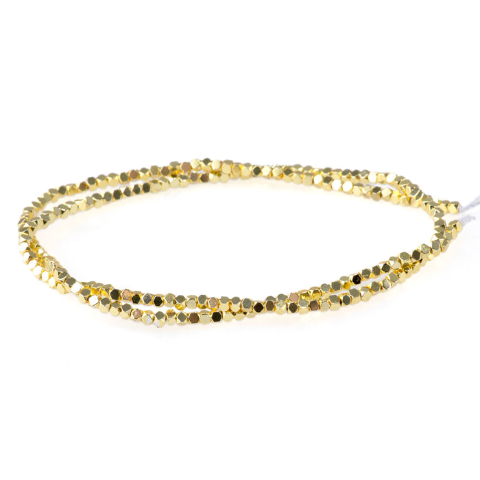 Hematite Dark Gold Plated 2mm Cut Cube 15-16 Inch