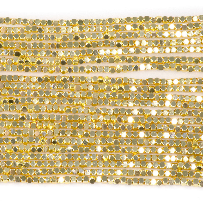 Hematite Dark Gold Plated 2mm Cut Cube 15-16 Inch