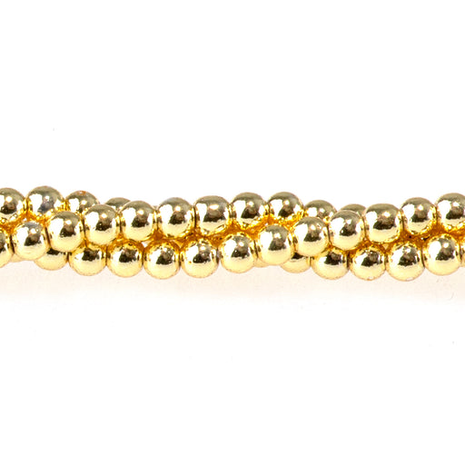 This is a Dakota Stones 2mm Hematite Dark Gold Plated Gemstone strand with round beads in 15-16 inch strand.