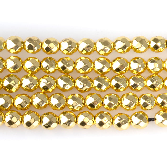Hematite Dark Gold Plated 4mm Faceted Round - 15-16 Inch