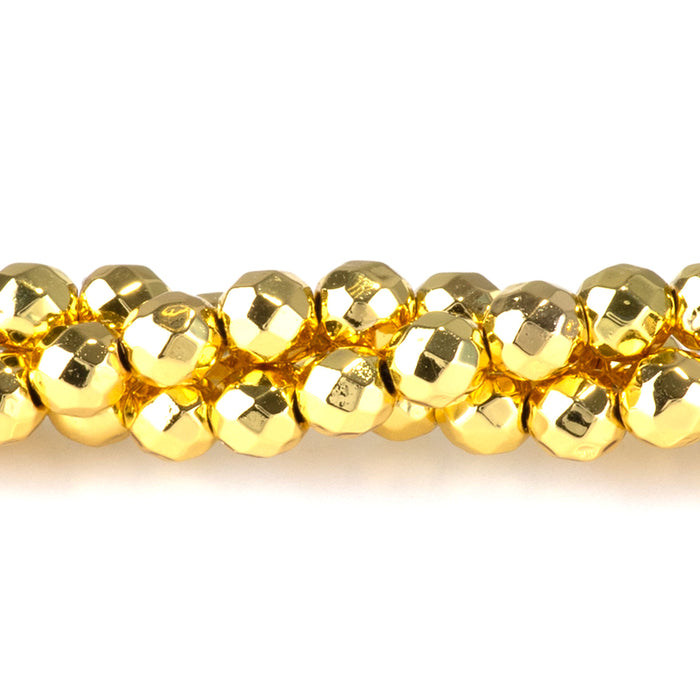 Hematite Dark Gold Plated 4mm Faceted Round - 15-16 Inch