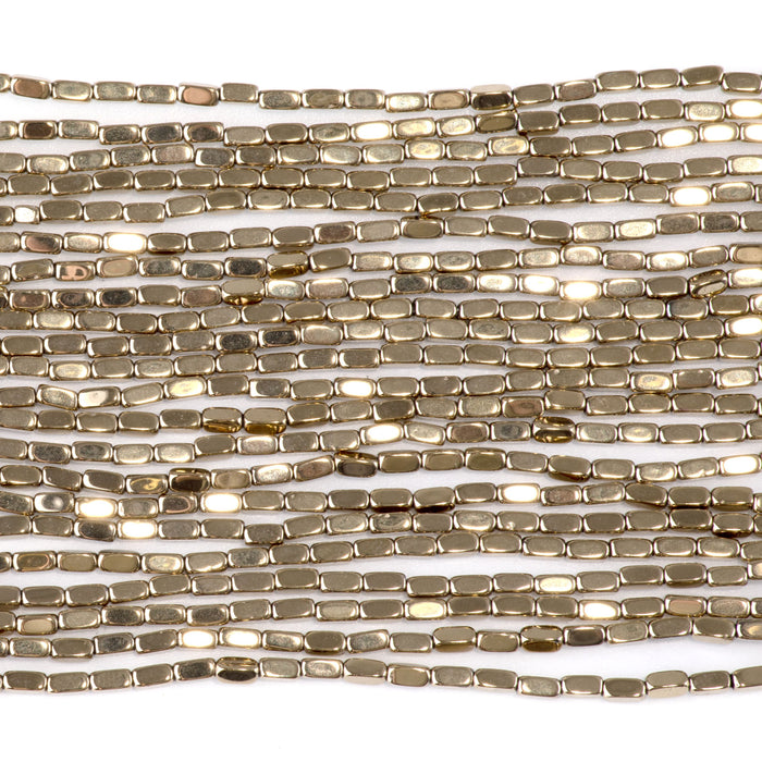 Hematite Light Gold Plated 2x4 Cut Nugget 15-16 Inch