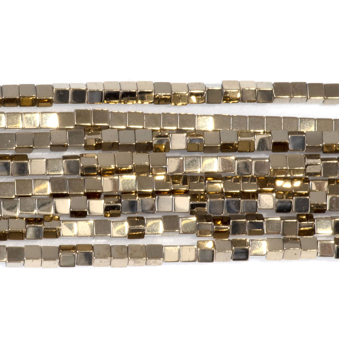 Hematite Pyrite Plated 2mm Cube   - 15-16 Inch