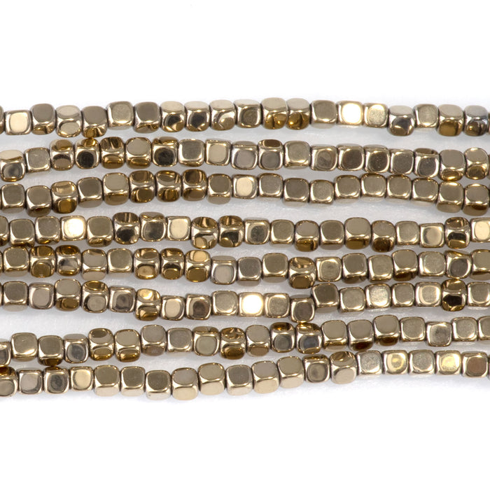 Hematite Pyrite Plated 2mm Corner Cut Cube - 15-16 Inch