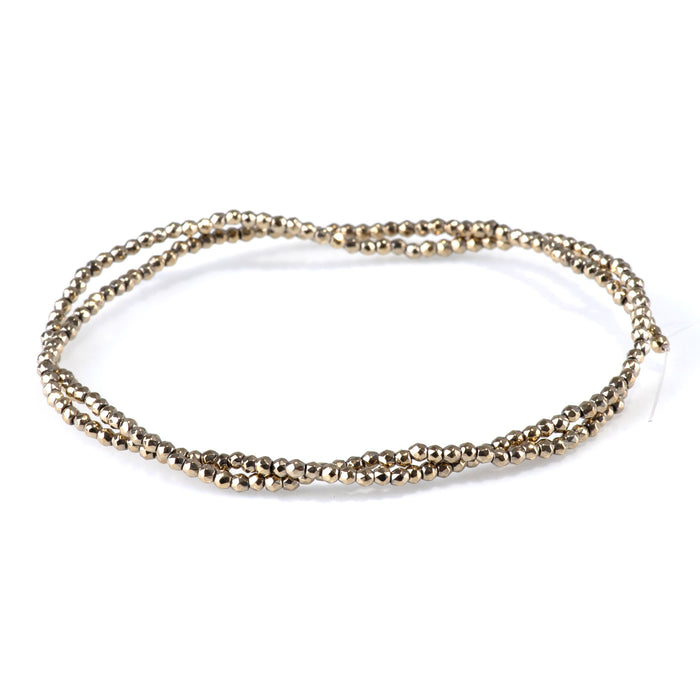 Hematite Pyrite Color Plated 2mm Faceted Round - 15-16 Inch