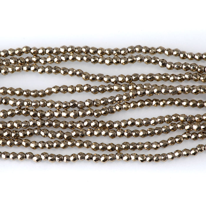 Hematite Pyrite Color Plated 2mm Faceted Round - 15-16 Inch