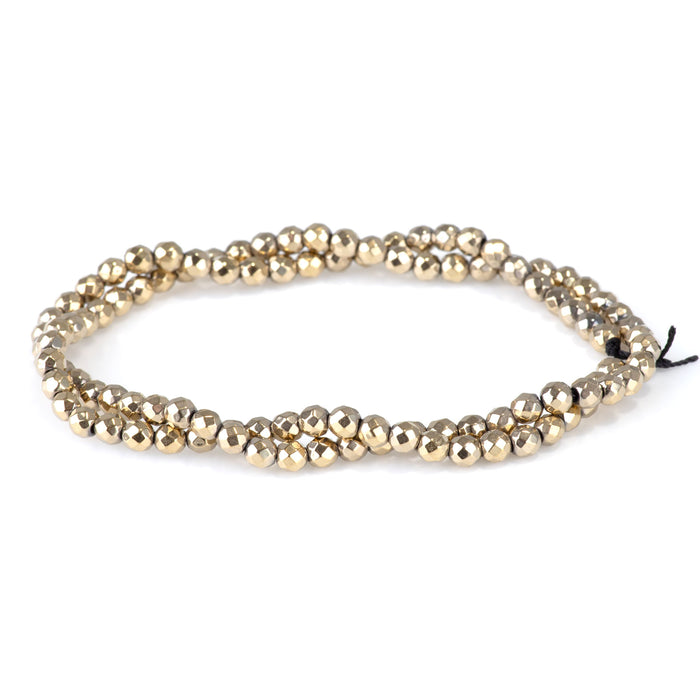 Hematite Pyrite Color Plated 4mm Faceted Round - 15-16 Inch