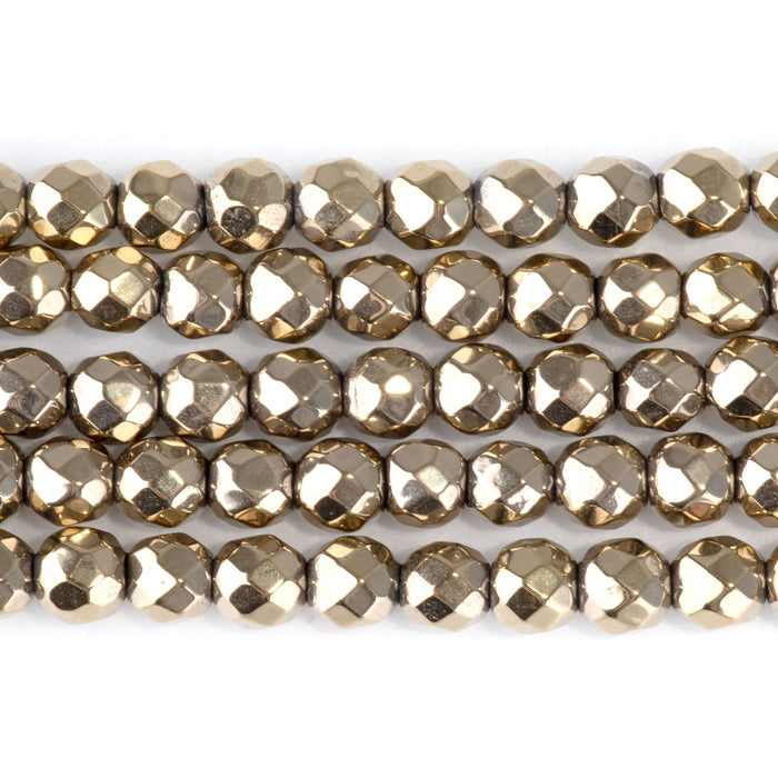 Hematite Pyrite Color Plated 4mm Faceted Round - 15-16 Inch