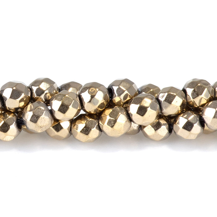Hematite Pyrite Color Plated 4mm Faceted Round - 15-16 Inch