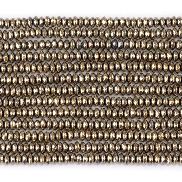 Hematite Pyrite-Plated 4mm Faceted Rondelle 15-16 Inch