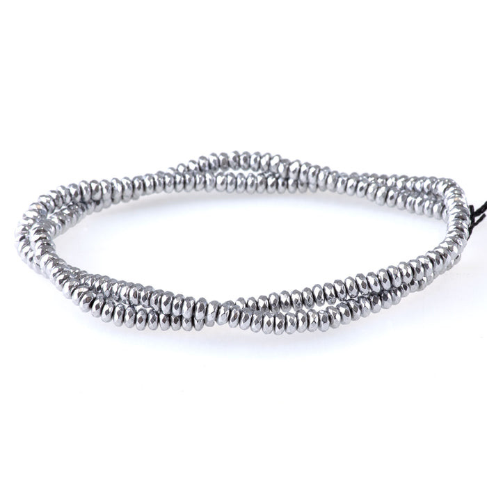 Hematite Silver Plated 4mm Faceted Rondelle - 15-16 inch