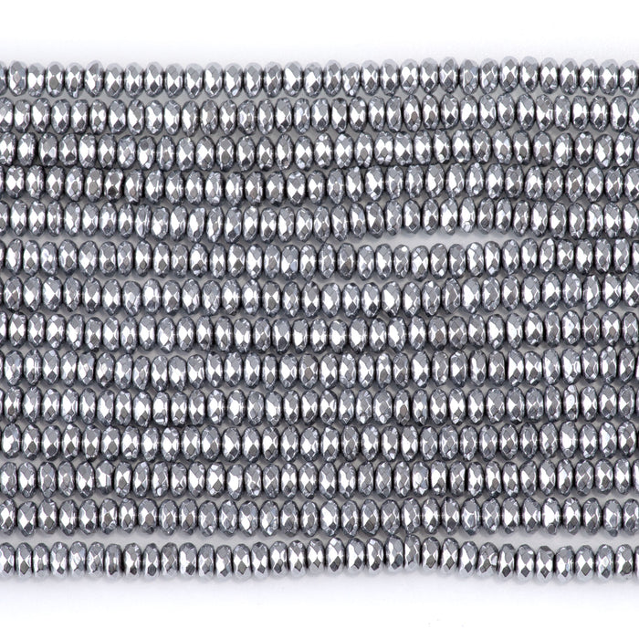 Hematite Silver Plated 4mm Faceted Rondelle - 15-16 inch