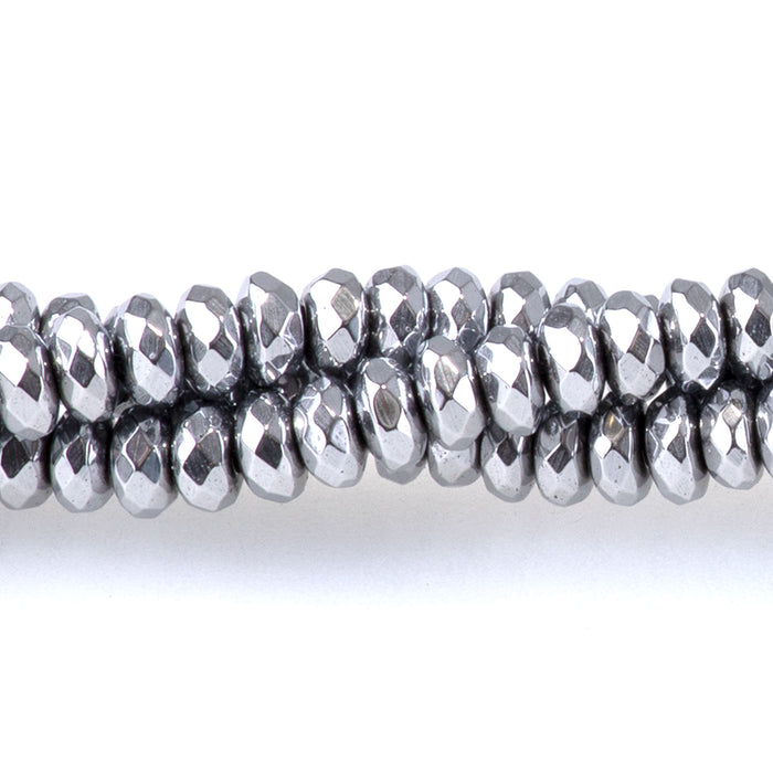 Hematite Silver Plated 4mm Faceted Rondelle - 15-16 inch