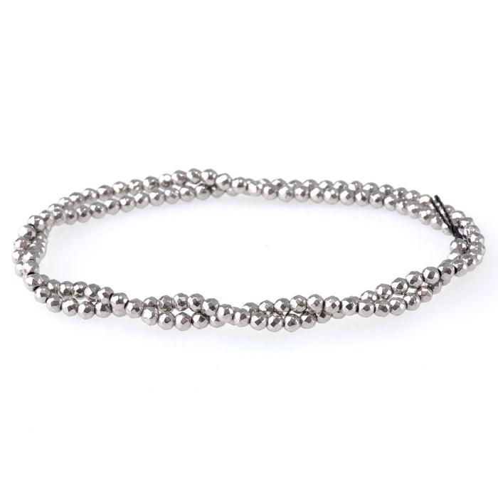 Hematite Steel Plated 3mm Faceted Round 15-16 Inch