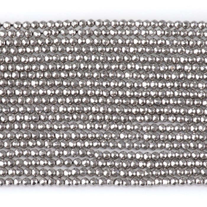 Hematite Steel Plated 3mm Faceted Round 15-16 Inch