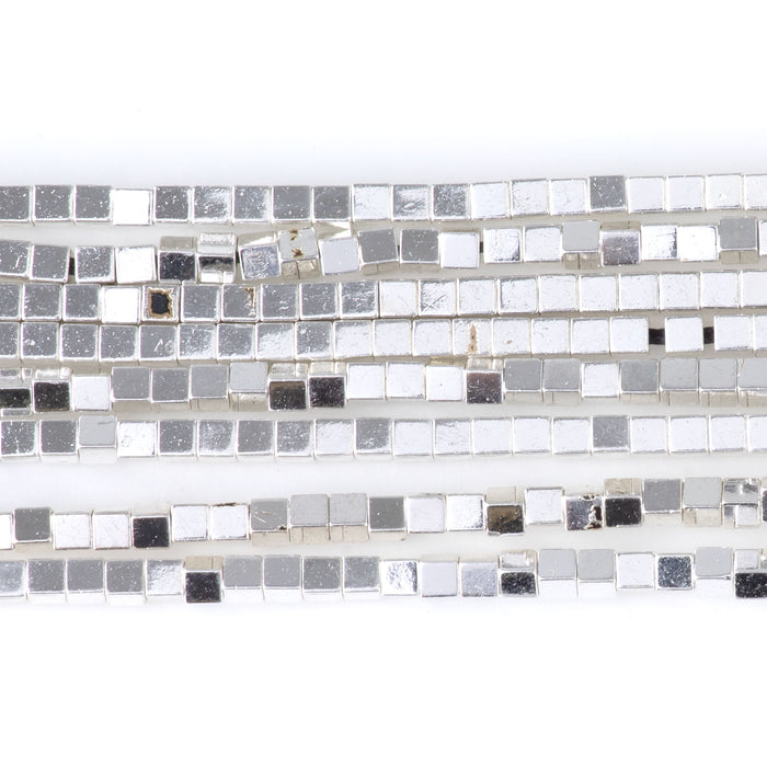 Hematite White Silver Plated 2mm Cube 15-16 Inch