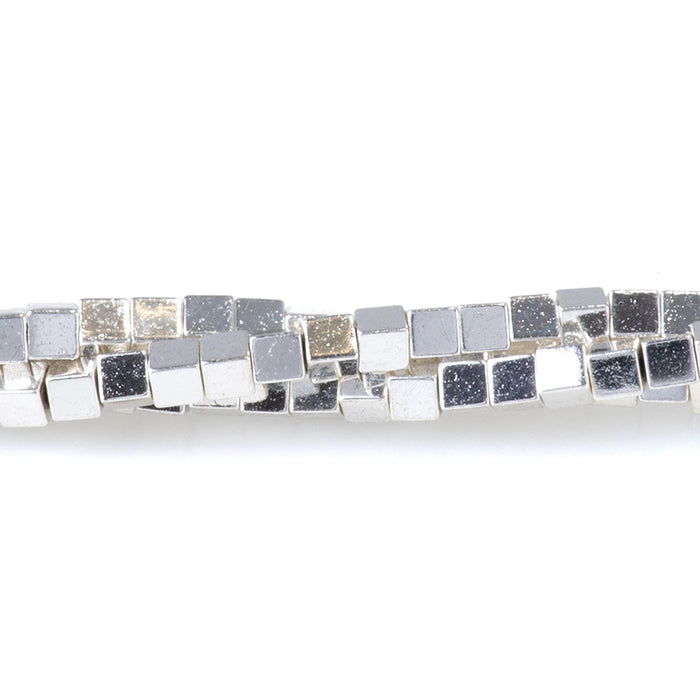Hematite White Silver Plated 2mm Cube 15-16 Inch