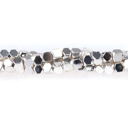 This is a Dakota Stones 2mm Cut Hematite White Silver Plated Gemstone strand with cube beads in 15-16 inch strand.