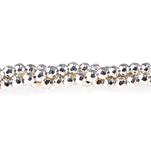 This is a Dakota Stones 2mm Hematite White Silver Plated Gemstone strand with faceted round beads in 15-16 inch strand.