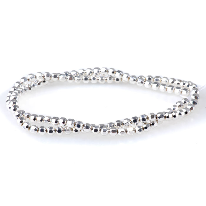 Hematite White Silver Plated 4mm "Football" Shape 15-16 Inch