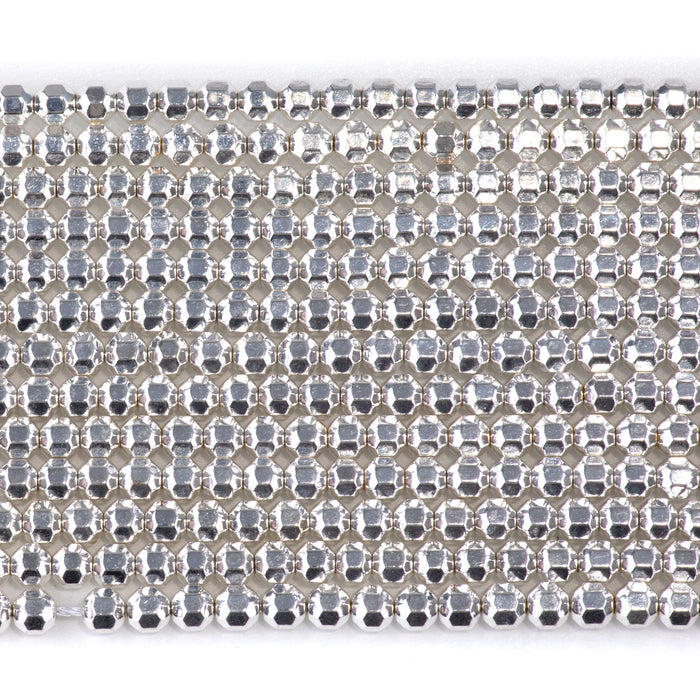 Hematite White Silver Plated 4mm "Football" Shape 15-16 Inch