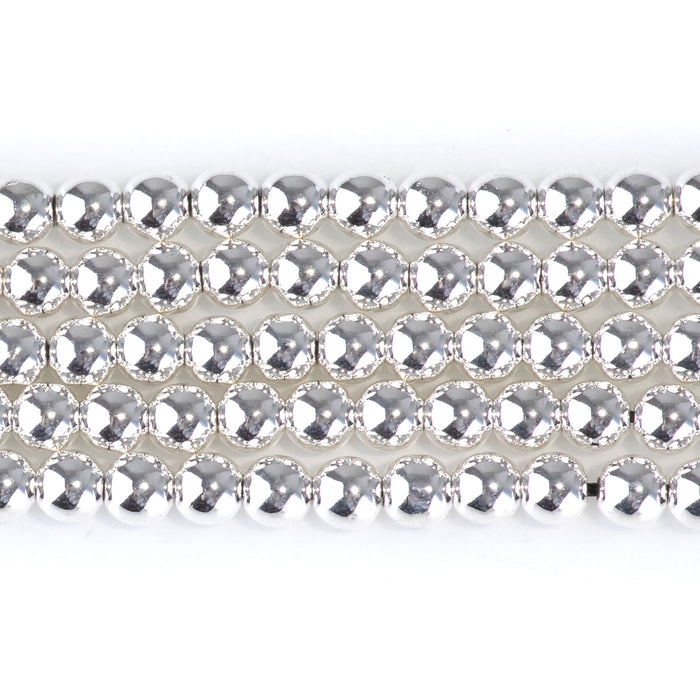 Hematite White Silver Plated 4mm Round 15-16 Inch