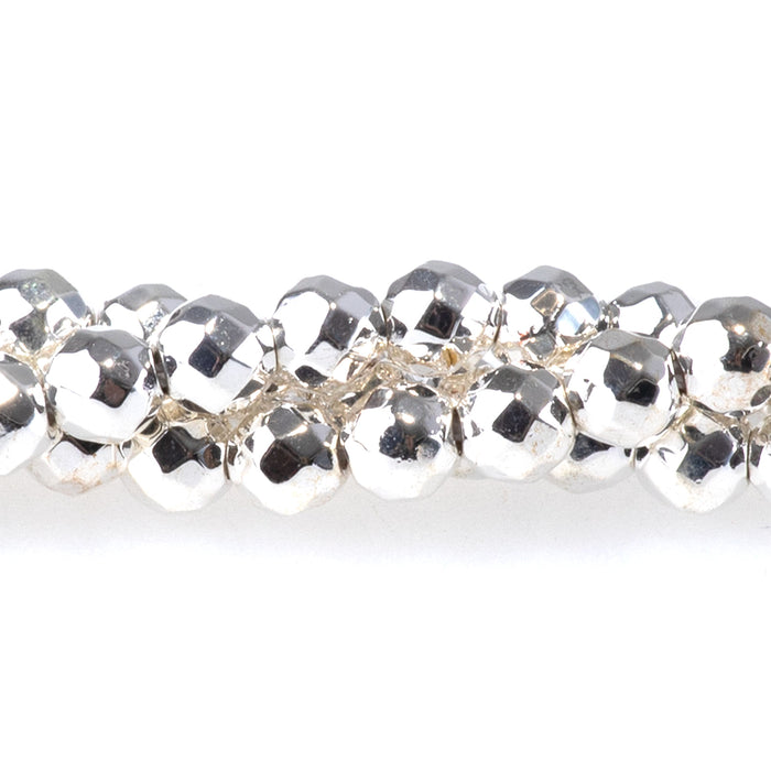 Hematite White Silver Plated 4mm Faceted Round 15-16 Inch