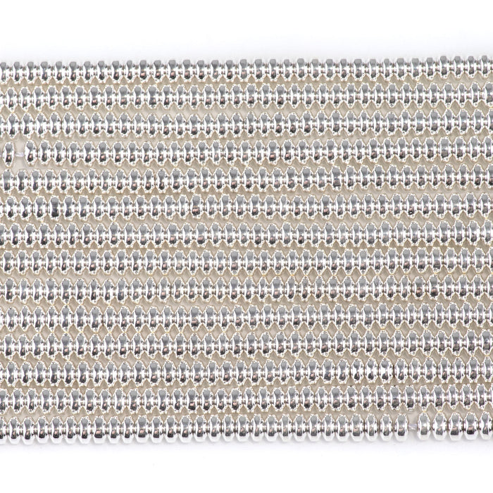 Hematite White Silver Plated 4mm Rondelle 15-16 Inch