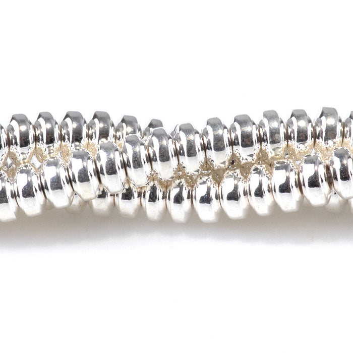 Hematite White Silver Plated 4mm Rondelle 15-16 Inch