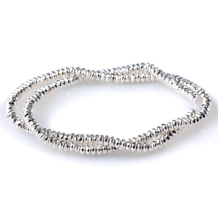 Hematite White Silver Plated 4mm Faceted Rondelle 15-16 Inch