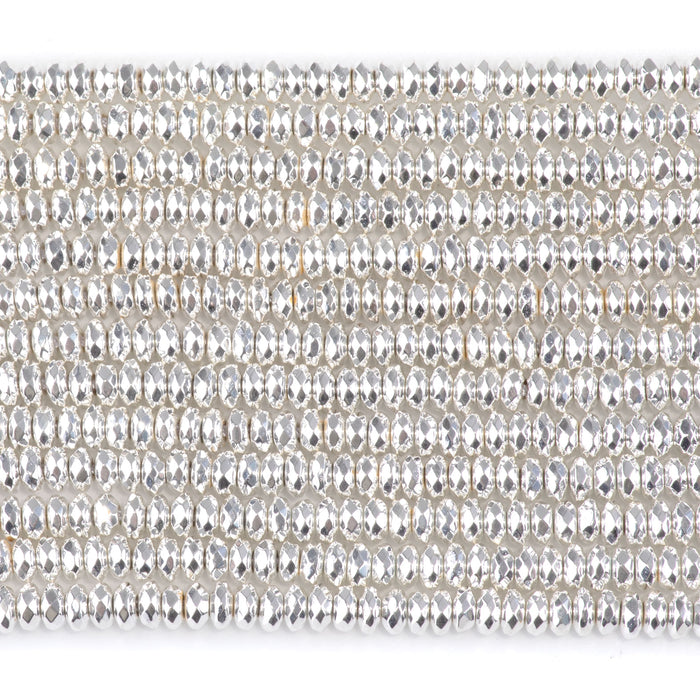 Hematite White Silver Plated 4mm Faceted Rondelle 15-16 Inch