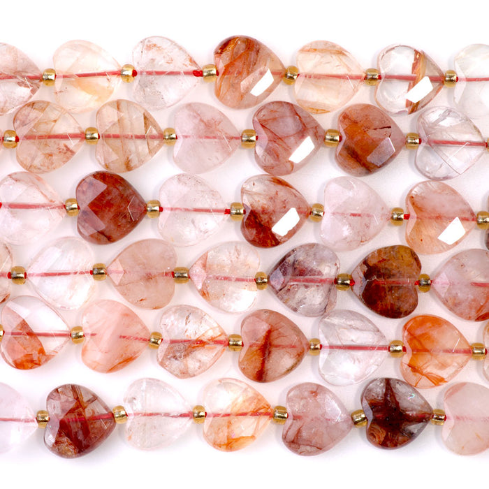 Red Hematoid Quartz 12mm Faceted Heart - 15-16 Inch