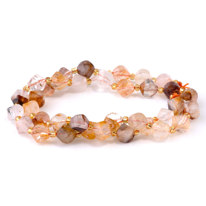 Golden Hematoid Quartz 7x8mm Faceted Swirl Oval - 15-16 Inch