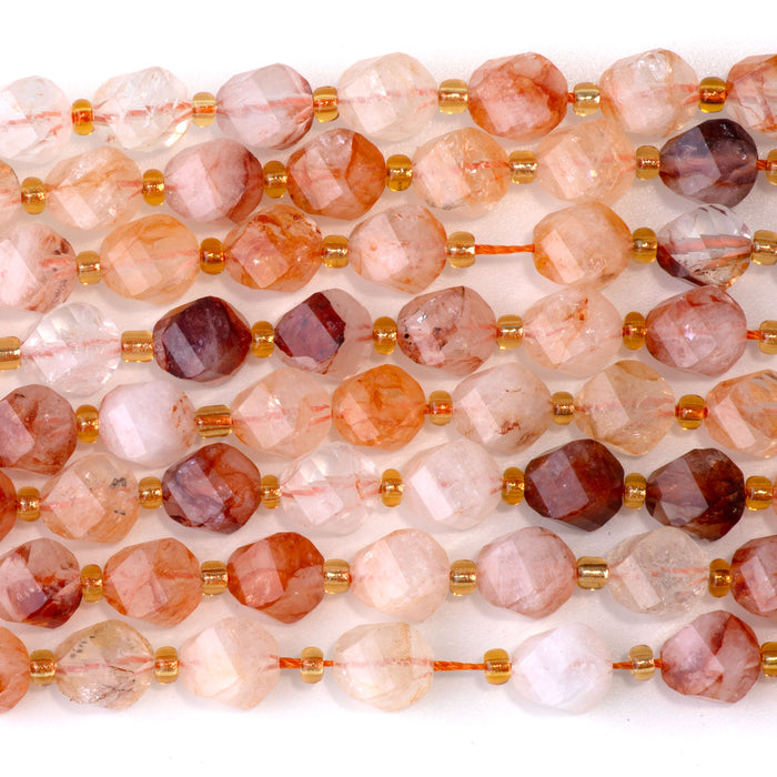 Red Hematoid Quartz 7x8mm Faceted Swirl Oval - 15-16 Inch