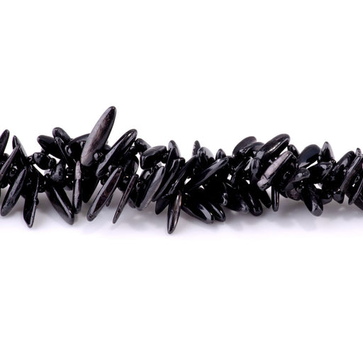 This is a Dakota Stones 5x10-20mm Hypersthene Top Drill Teeth Gemstone strand of round beads in 15-16 inch strand.