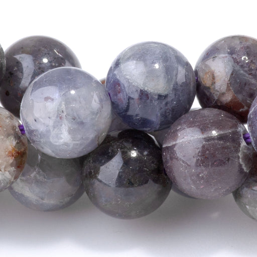 This is a Dakota Stones 10mm Bloody Iolite Gemstone strand with A grade round beads in 15-16 inch strand.