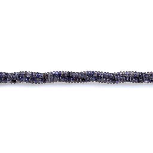 This is a Dakota Stones 2x4mm Iolite Thin Gemstone strand with AA grade faceted rondelle beads in 15-16 inch strand.